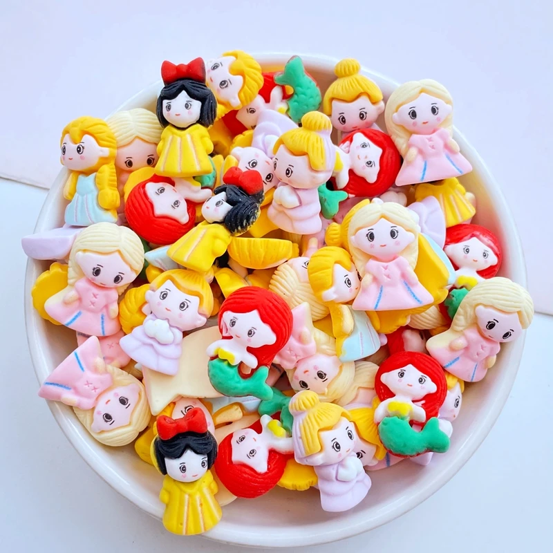 20Pcs New Cute Cartoon Princess,Mermaid Flat Back Resin Cabochons Scrapbook Diy Wedding Hairpin Accessories Embellishments