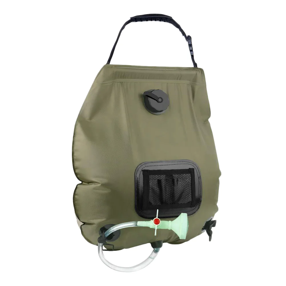 

20L Solar Camping Shower Bag Outdoor Portable Shower Nozzle Foldable Water Storage Bag Hiking Bathing Olive Green