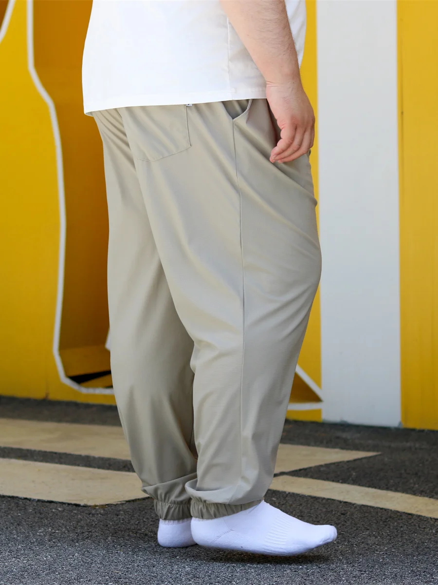 TREC Elastic Waist Loose Fit Men's Comfortable Large Size Casual Pants Ice Sensation Durable Nylon Quick Dry Cuffed Long Trou...