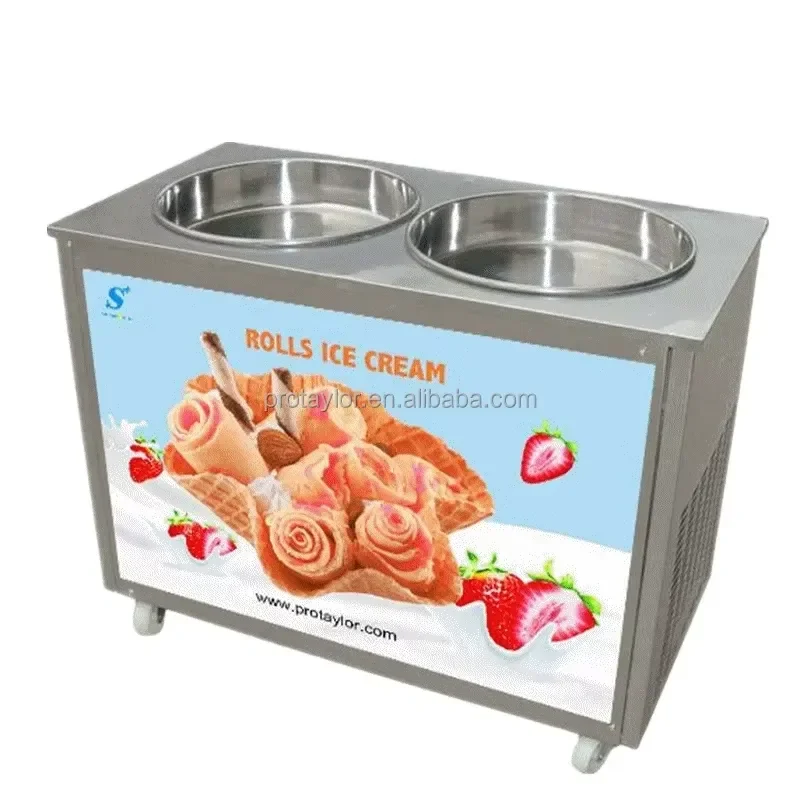 

High Quality Double Plate Stainless Steel Yogurt Ice Cream Roll Machine