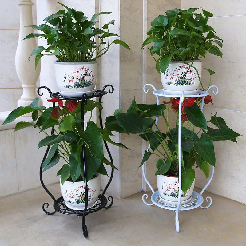 Iron Flower Stand Multi-functional Double-layer Plant Stand Balcony Floor Flower Shelf Indoor Pots Stand Succulent Holder Stand