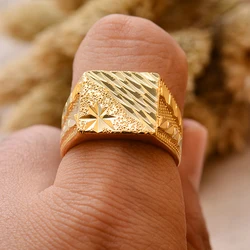 Dubai Middle Eastern Gold Color Rings For Men Weddings Ring Engagements Flower and Gifts