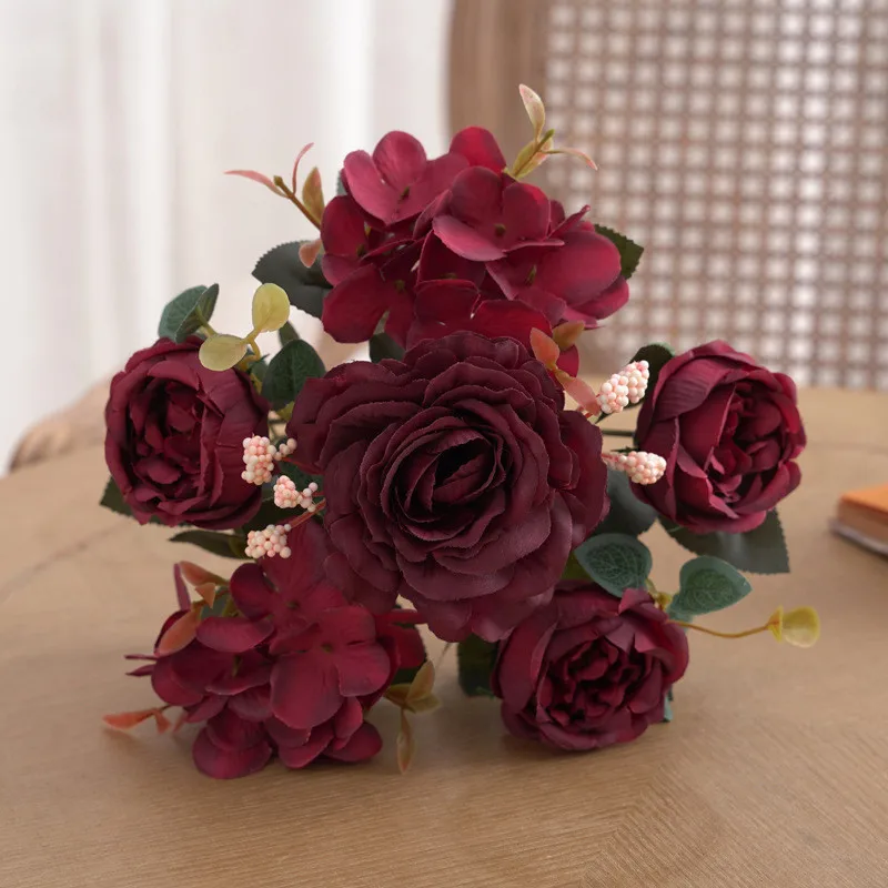 ورود كركديه صناعية واقعية مكونة من 6 جذع - زهور حريرية مزيفة لسطح الطاولة وغرفة النوم وديكور الزفاف
