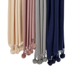 New Tassles Wool Ball Imitation Cashmere Scarf Shawls For Women Keep Warm Windproof Protection Outdoor Scarves Wrap 190*70cm 