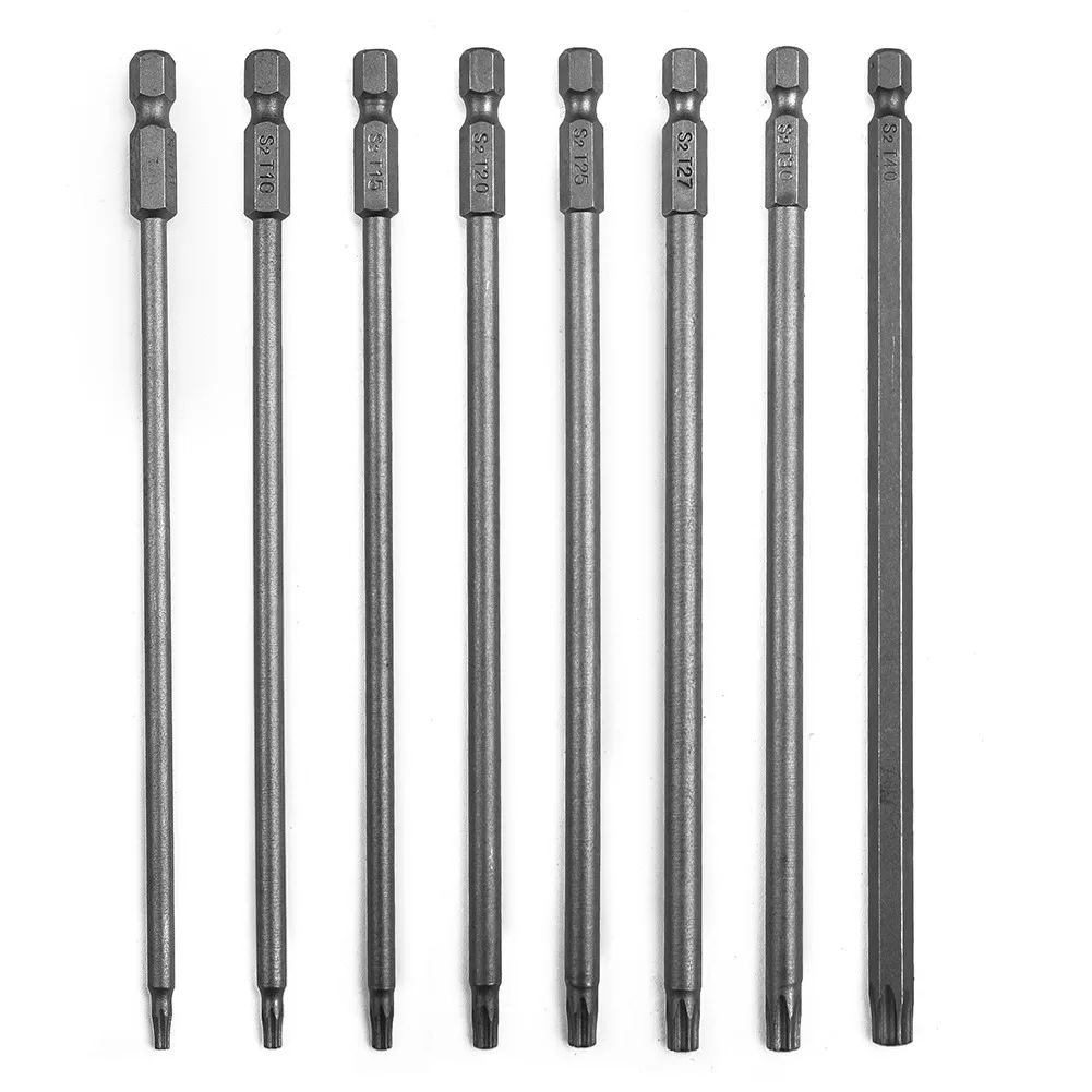 1PC  150mm Long Tamper Proof Security Bit Magnetic Bit Set Torx Screwdriver Flat Head 1/4 Hex BitsT8 T15 T20 T25 T27 T30 T40