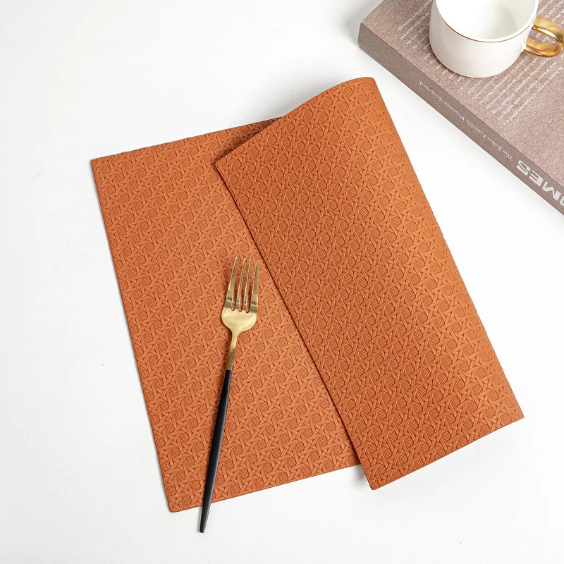 Imitation Bamboo Woven Pattern Leather Placemat Double Sided PU Tea Cup Mat Home Restaurant Coffee Dining Table Decoration Mat