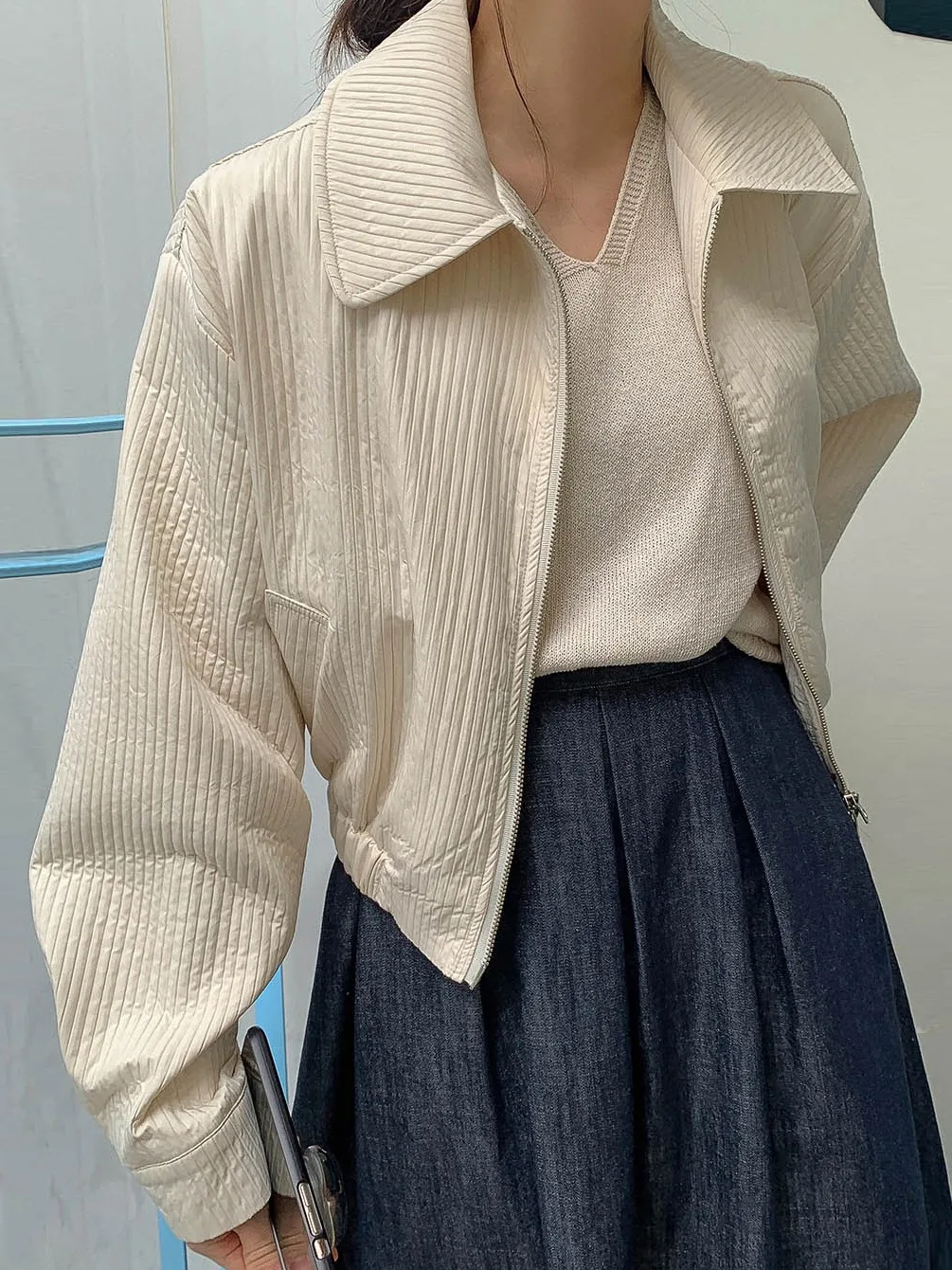 Chic ort ample femmes Jaet col à glissière conception à la mode polyvalent haut coréen Sle printemps automne hiver vêtements d'extérieur