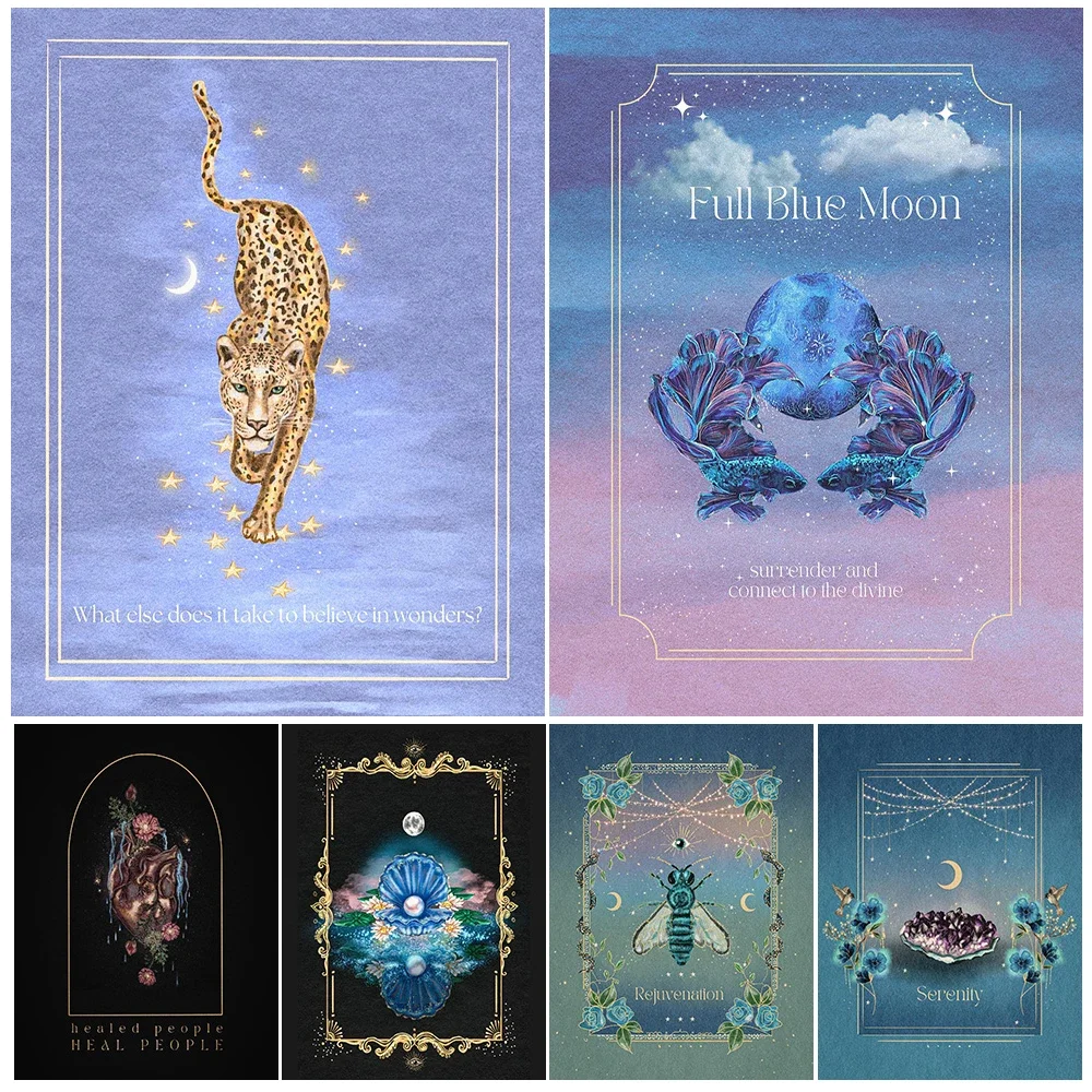 

Witchcraft & Magic Illustration Vintage Wall Art Canvas Print Mysterious Moon Phases Wiccan Element Art Poster Print Home Decor