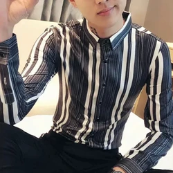 Spring Autumn New Fashion Striped POLO Collar Long Sleeve Blouse Men's Clothing Korean Slim Button Simplicity Trend Thin Shirts