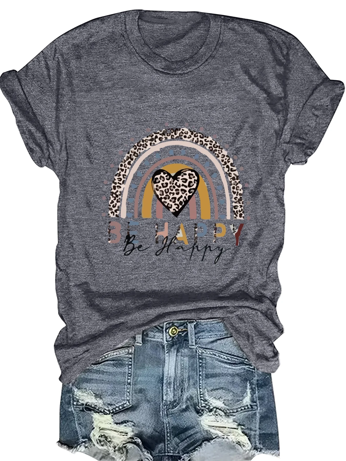 

Fashionable Ladies round Neck Short Sleeve T-Shirt with Letter Pattern Print Casual Comfortable Women's Top