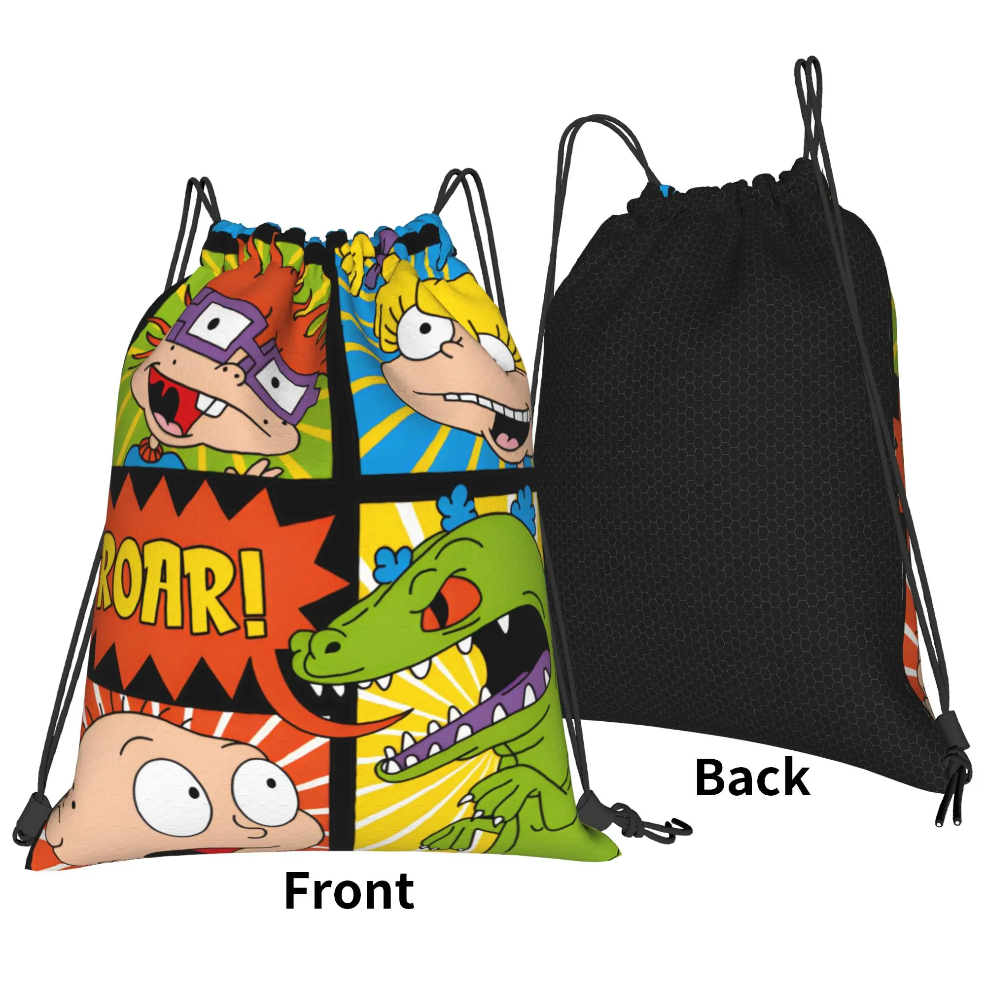 Anime R-Rugrat Drawstring Bag We want Reptar!  Funny Gym Fitness Backpack For Students Lightweight Sackpack String Bags