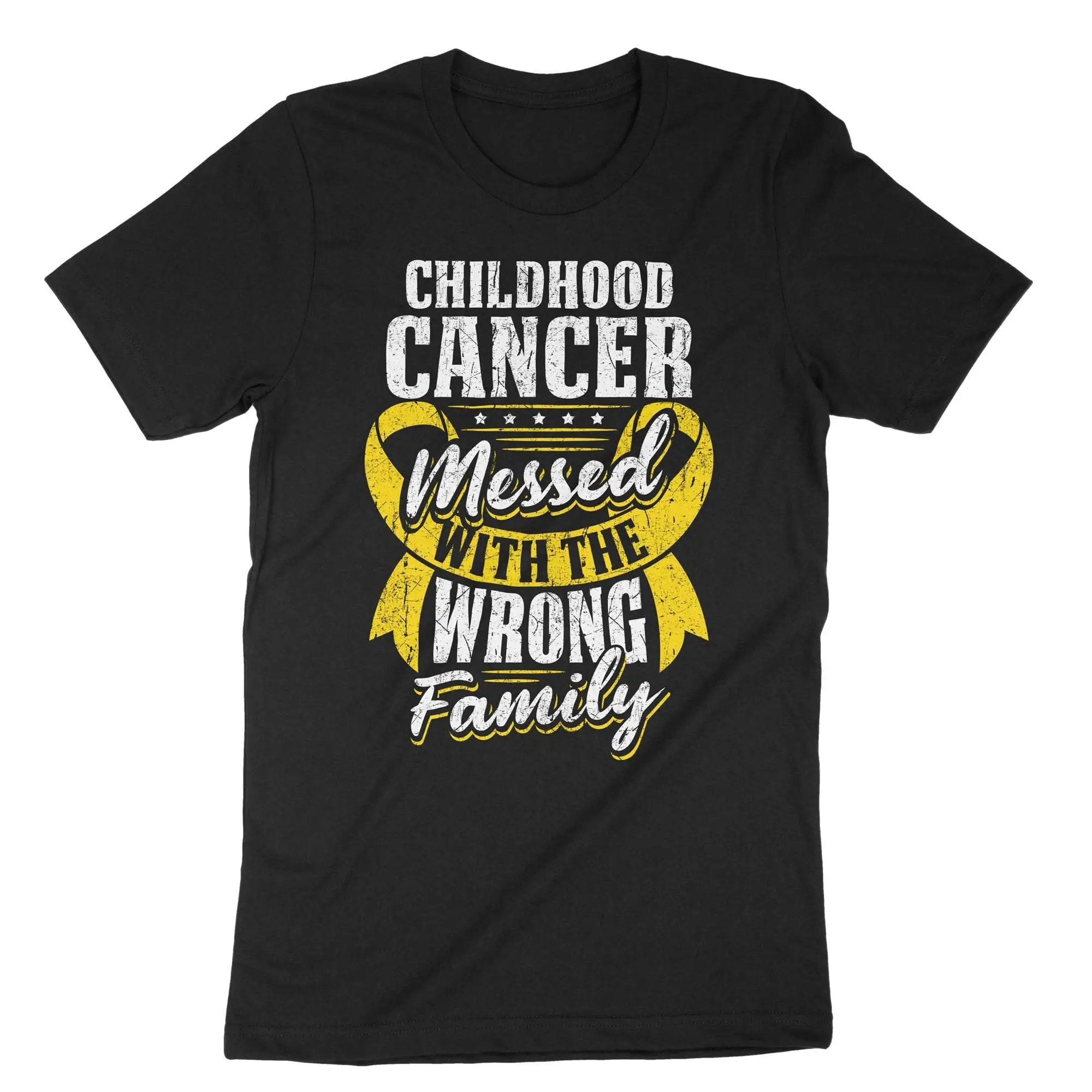 Childhood Cancer Messed With The Wrong Family T Shirt World Day My Little Hero Survivor Gold Ribbon Awareness