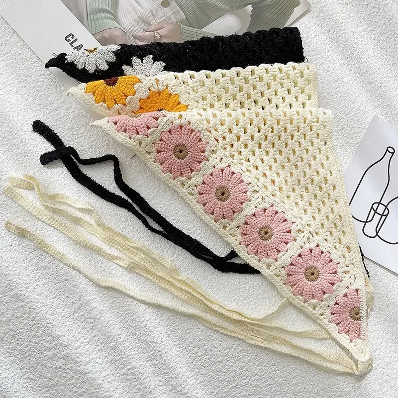 

Daisy Flower Crochet Hair Scarf for Women Headband Knitting Bandana Hairband Triangle Scarf Turban Headbands Hair Accessories