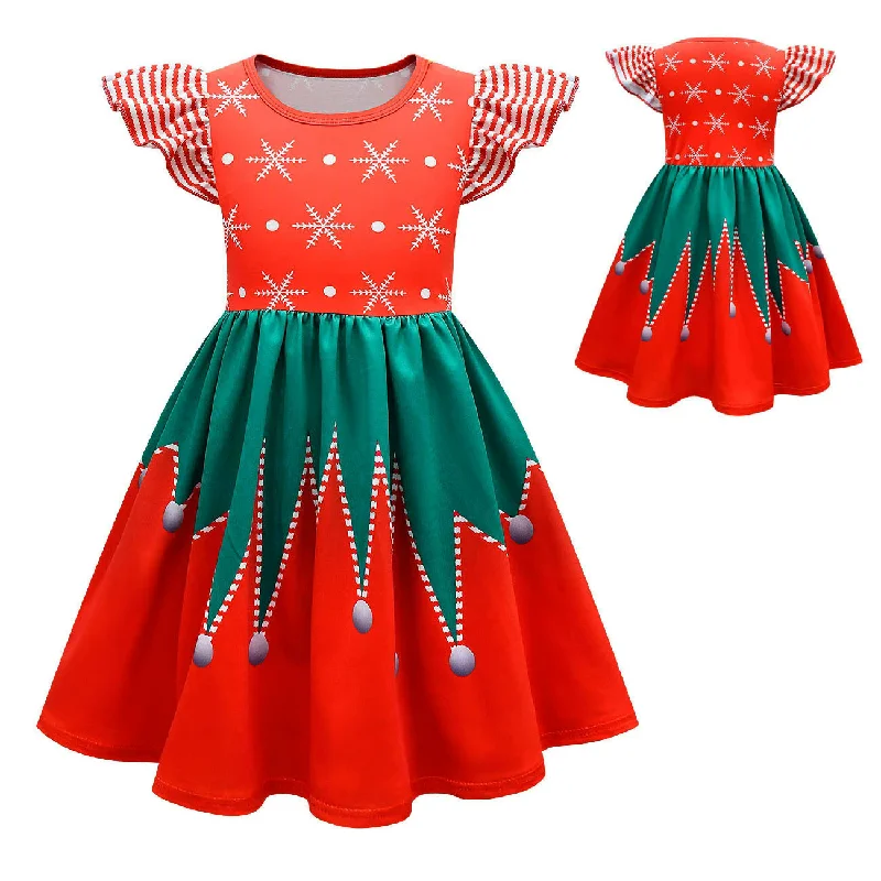 

Girls Christmas Princess Dress Baby Xmas Snowflake Dress Kids Santa Claus Print Party Gown Ball Children Clothes 3-12 Years