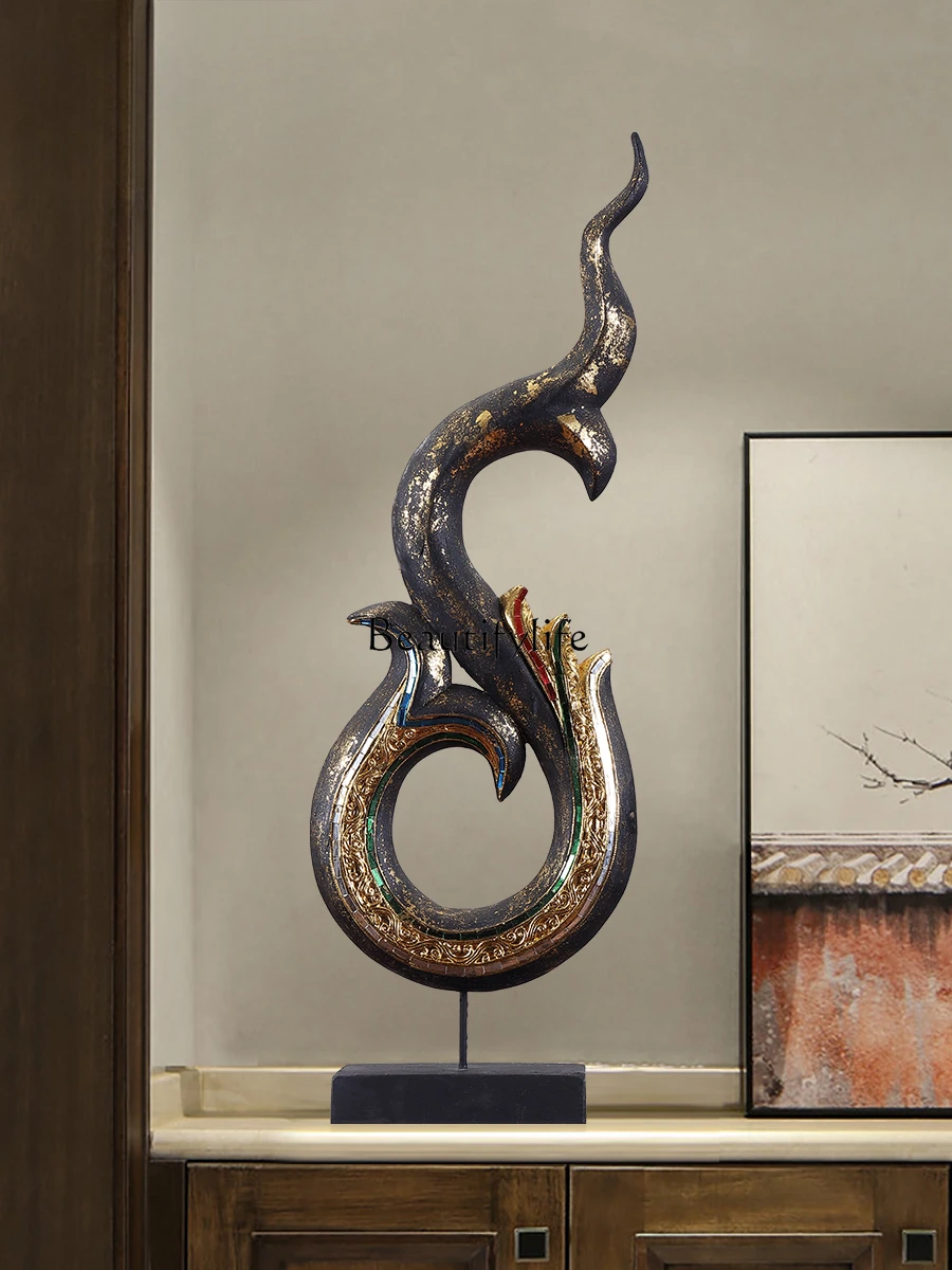 Southeast Asia Black Gold Dragon and Phoenix Horn Decoration Thailand Hallway Desktop Decoration