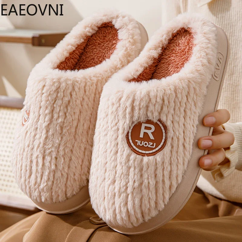 Slippers for Men Fluffy Slipper Lightweight Hard-wearing Home Cotton Shoes Keep Warm Easy To Clean EAEOVNI Main Push Male Shoe