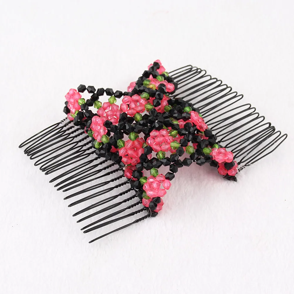 

4pcs Double Clip Beaded Comb For Women Girls Stretchy Slide Handmade Decorative Pin Durable Steel Hair Styling Tool For Thick