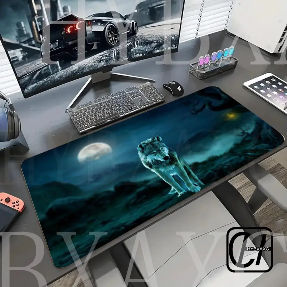 

HYBXAXC Art Fantasy Wolf Customized HD Printing Gaming Mousepad Computer Lock Edge Natural Rubber E-sports Desk Large Mouse Pad