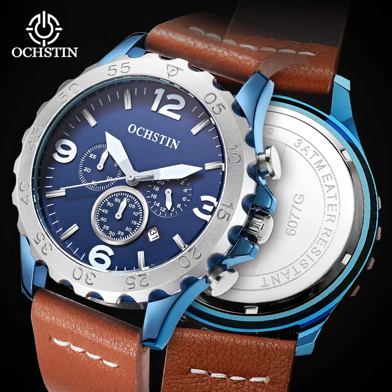 OCHSTIN ساعات حركة كوارتز رجل حزام من الجلد ساعة اليد الرجالية اليومية مقاومة للماء الأعمال الكلاسيكية الفاخرة ساعة الذكور