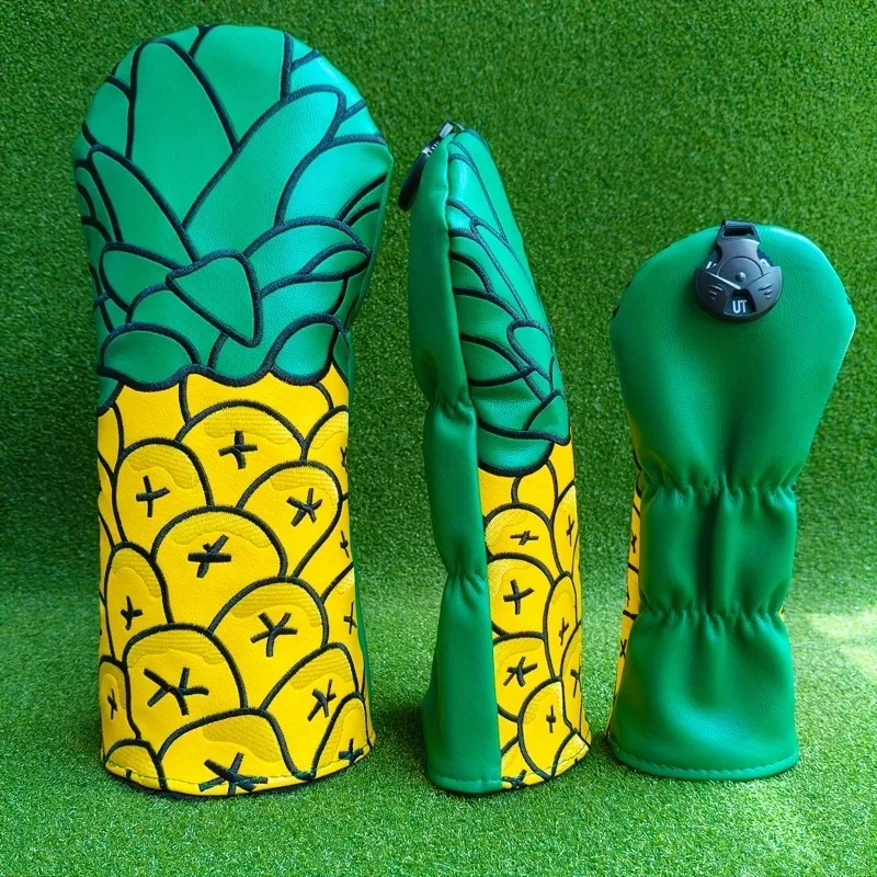 Чехол на голову для гольф-клуба с ананасом и толстой плюшевой подкладкой — прочный дизайн ананаса — белое основание с ананасовыми чешуей