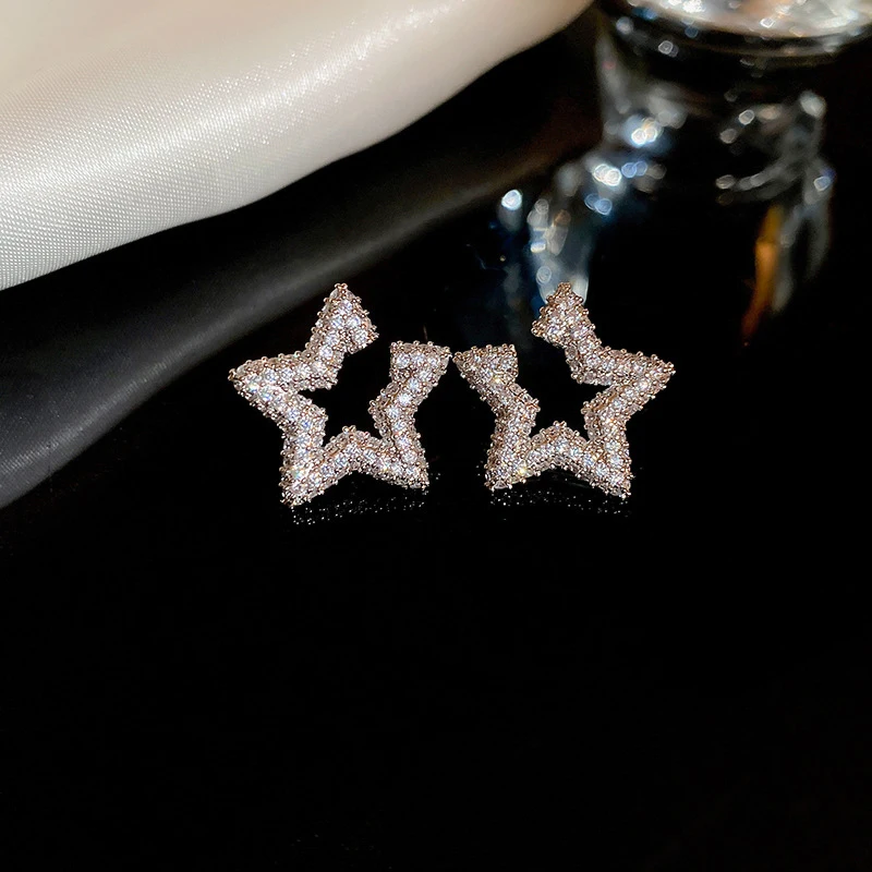 New Cubic Zirconia Five-Pointed Star Earrings Live Explosive Women's Earrings Drops Earrings Elegant Banquet Jewelry Wholesale