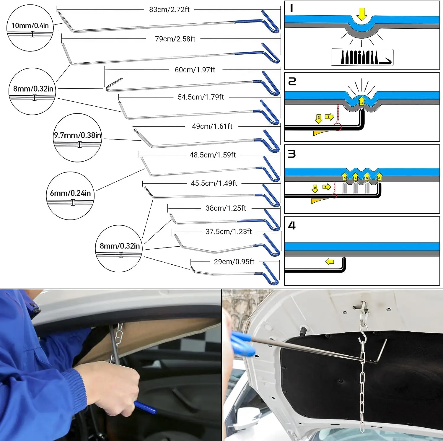 PDR Car Dent Repair Tools Dent Lifter LED Line Board Crewbars Rubber Hammer Pump Wedge Dent Removal Tools Induction Heater Tool