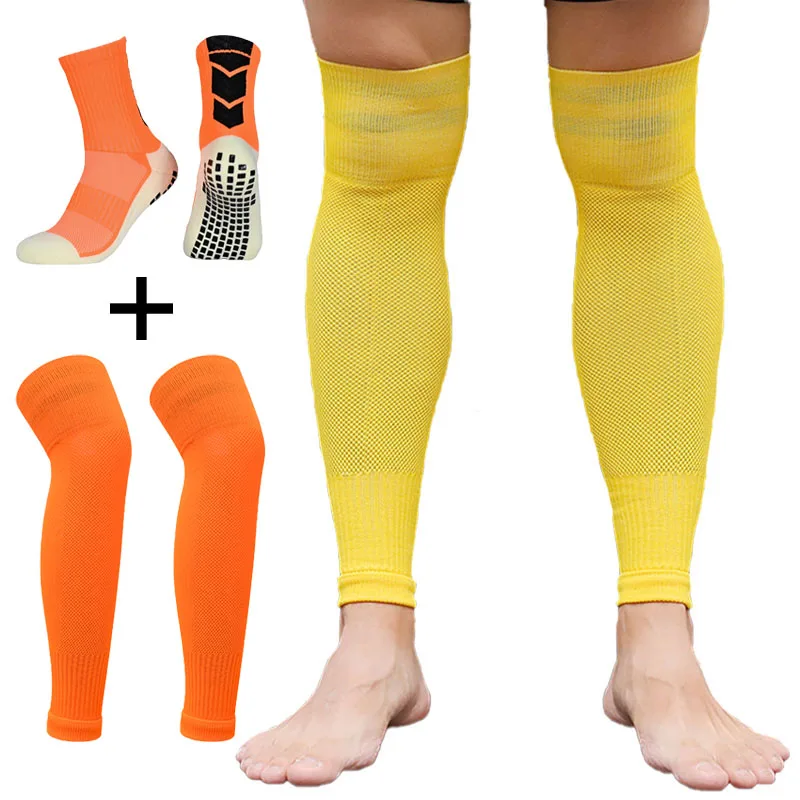 Non Slip Soccer Socks Adults Kids Style Elasticity Legging Cover Over Knee Outdoor Football Shin Guards Sports Protection Gear