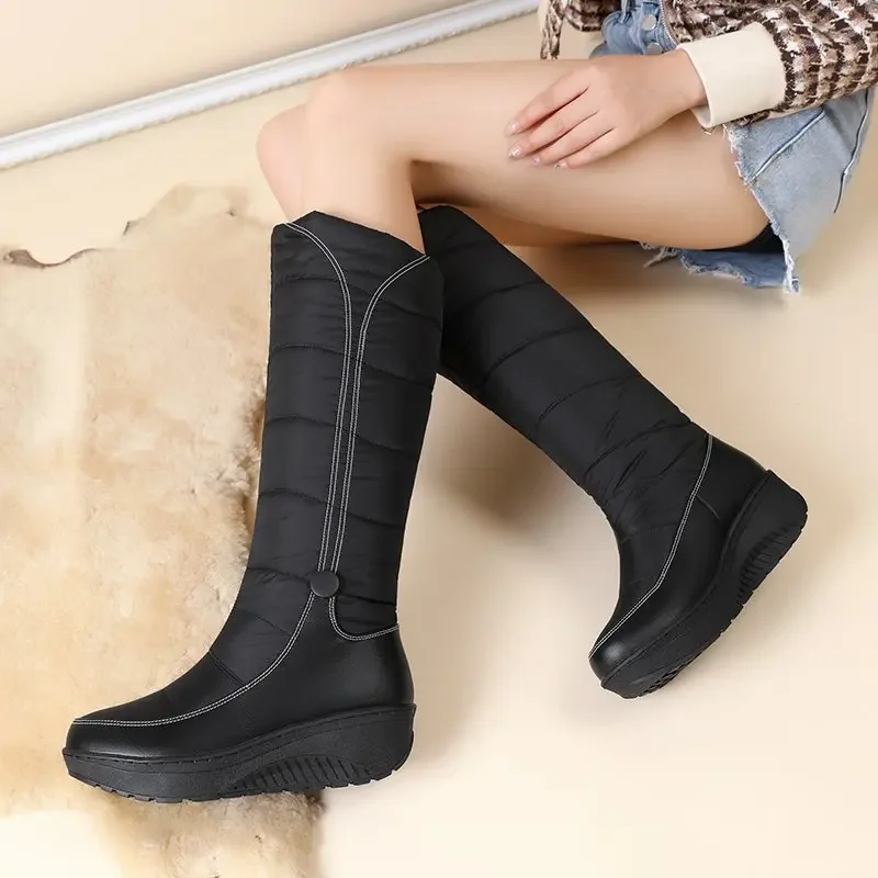 

【ENMAYER】Hot Size 35-44 Snow Boots Women Waterproof Warm Down Knee High Boots Fashion Wedges Platform Shoes Ladies Winter Boots