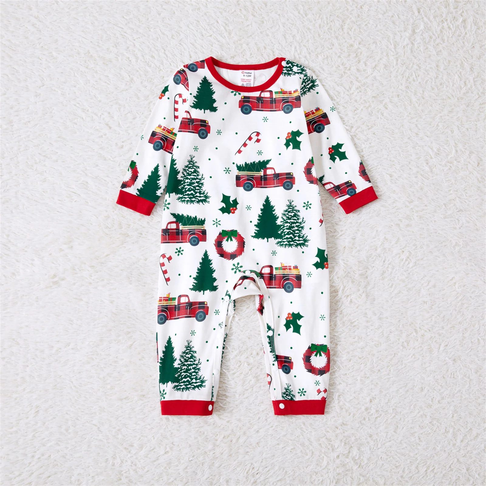 PatPat Christmas Family Matching Outfits Pajama Allover Xmas Tree & Car Print Long-sleeve Pajamas Family Sets (Flame Resistant)