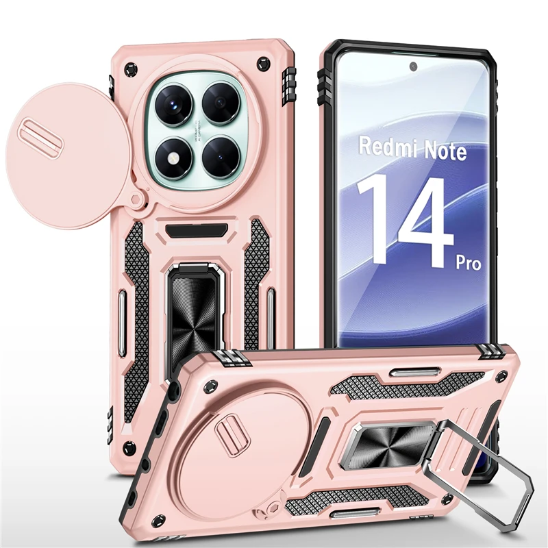 

Shockproof Armor Matte Phone Case For Xiaomi Redmi Note 14 12 13 11 Pro 14S 12 Turbo 11S Bracket Holder Cover Redmi 14C 13C 12