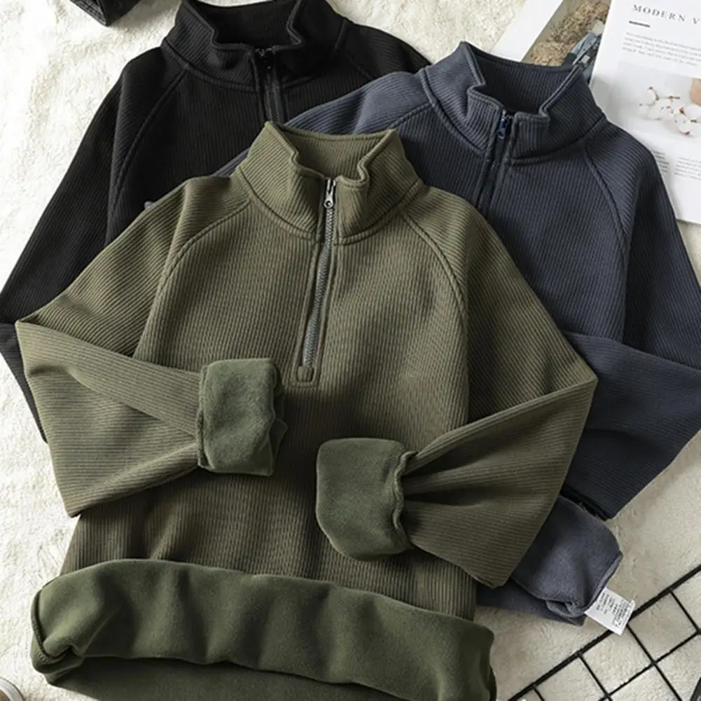 Spring Autumn Sweatshirts for Men Half Zipper Stand Collar Loose Solid Color Loose Long Sleeves Raglan Shoulder Casual Top