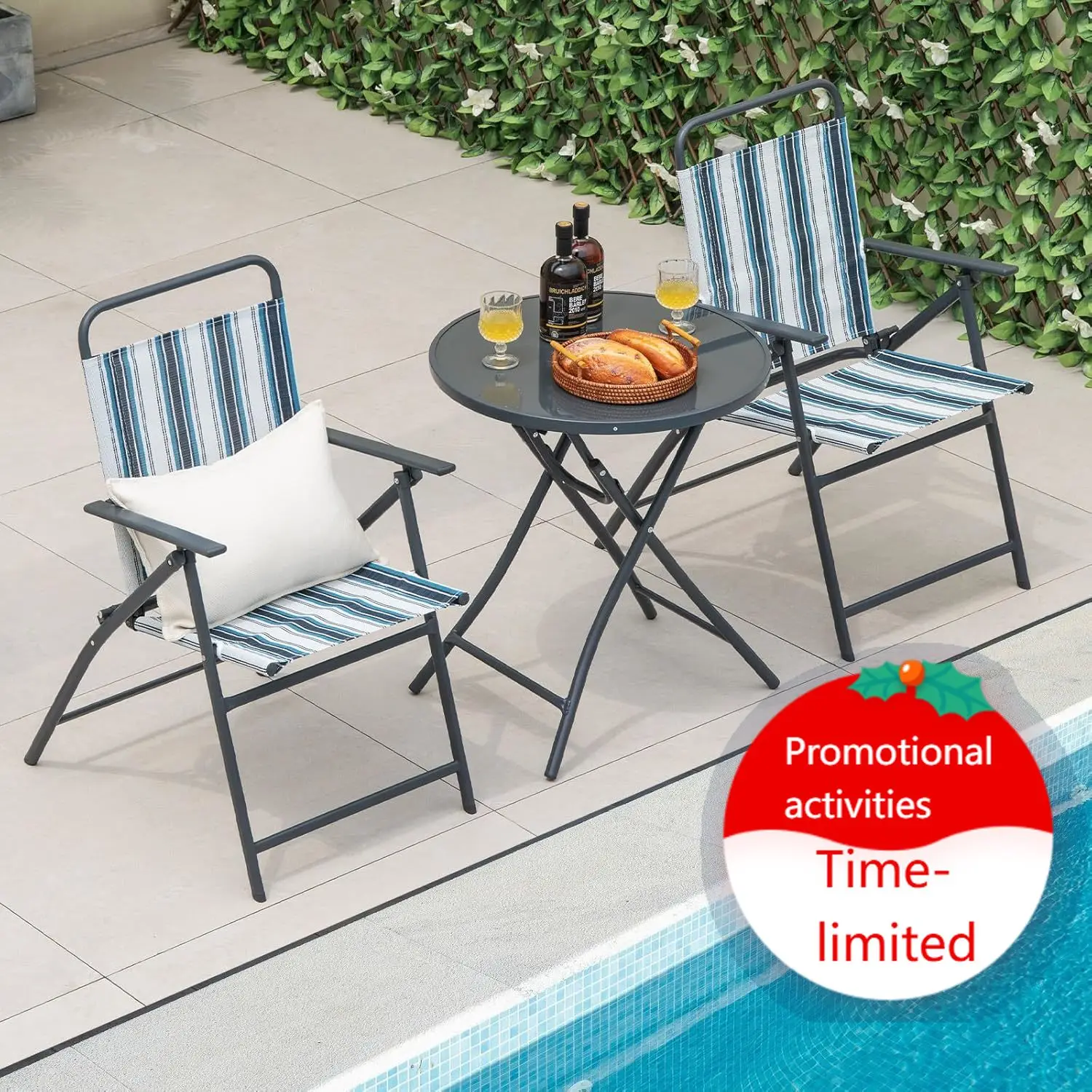 

Складной комплект из 3 предметов: стол и стулья для улицы, набор уличных обеденных стульев с прочным металлическим каркасом, портативный набор для патио и бистро.