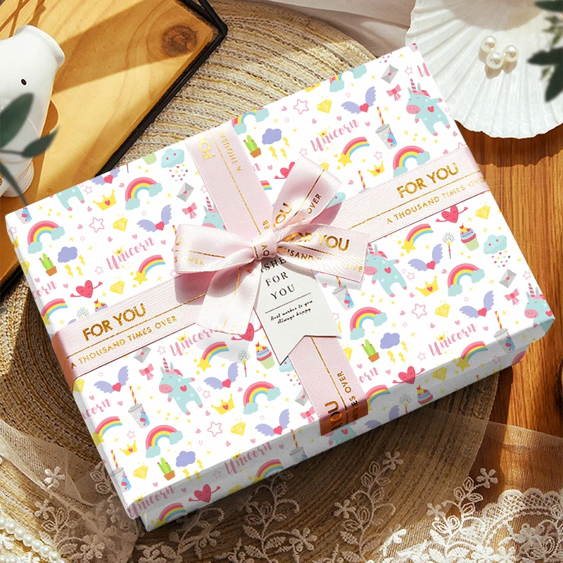 

3/5/10pcs Birthday Theme Rainbow Boho Pattern Gift Packing Paper Kids and Adult Party Decor Gift Box Packaging Party Supplies
