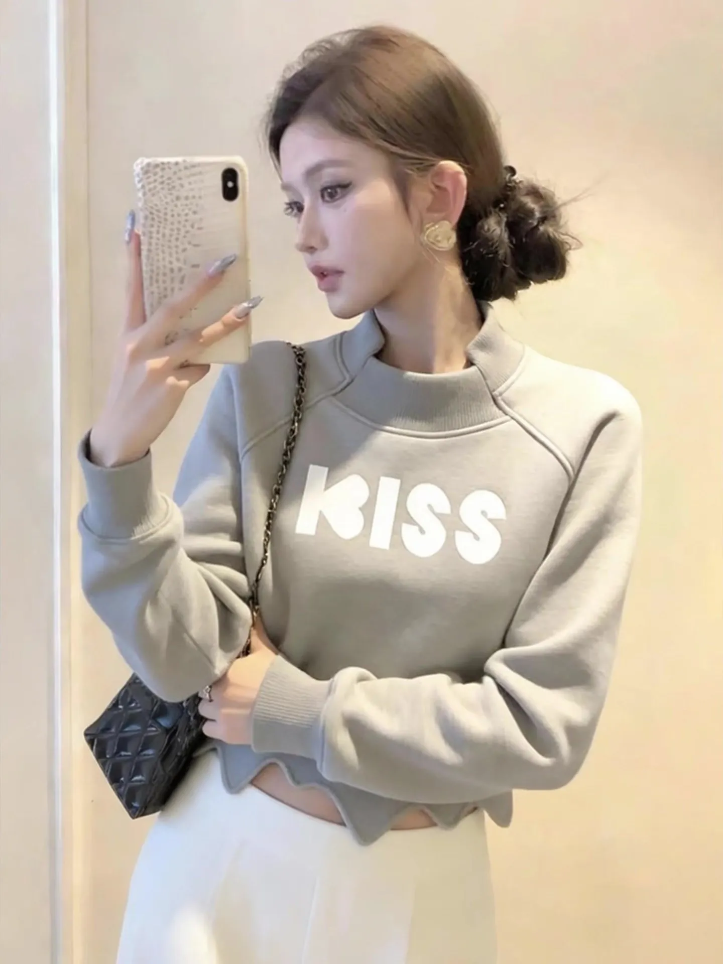 

Commute Long Sve Hoodie Casual Korean Sle Color round Ne Winter New Arrival Women's Faion Comfortable All-Match