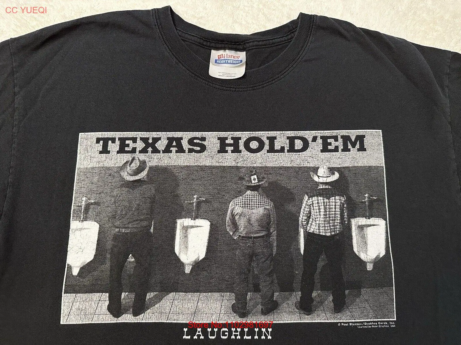 Vintage 2000s Y2K Texas Hold Em Laughlin Nevada Cowboy Western Humor T-Shirt, L