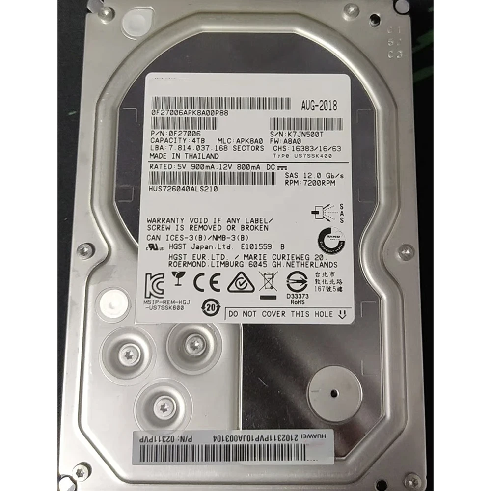 For HUAWEI 02311PVP HUS726040ALS210 7.2k 12Gb 4TB SAS Server Hard Drive 3.5''