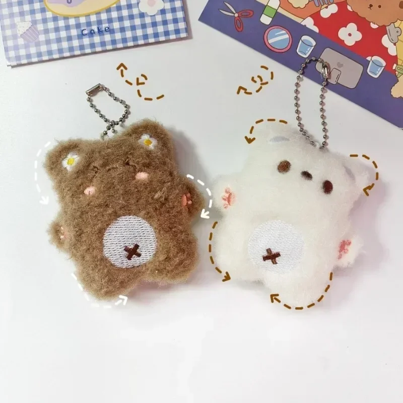 Soft Keychain Cartoon Bear Pendant Keychain Squeak Toy Cute Plush Stuffed Key Chains Bag Decorations Couple Friends Kids Gift