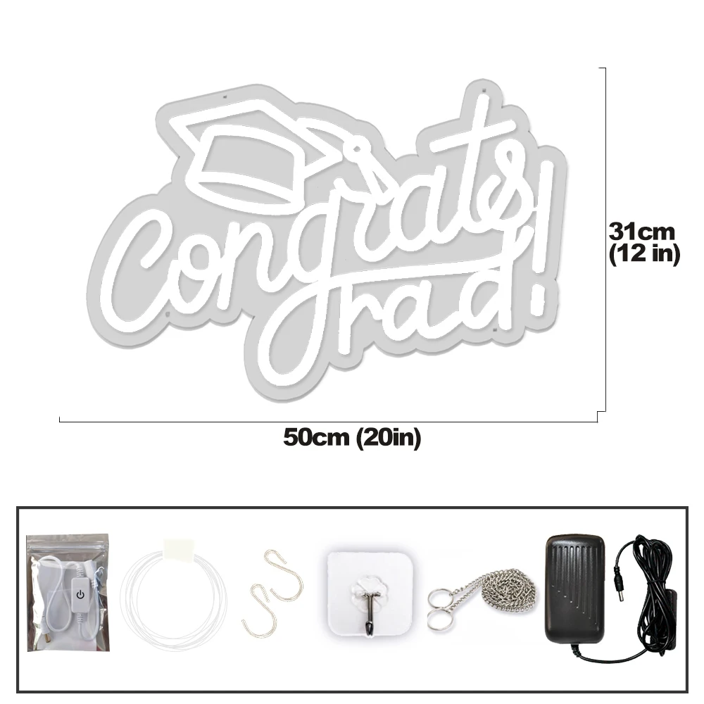Neon Congrats Grad Light for Graduation Wall Door Room Decor Congratulation Lighting Neon Signs Gift for Graduation Party