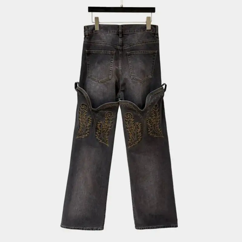 HKSH Spring Summer Women Retro Tide Straight High Street Fashion Embroidered Spliced Jeans Chic Ins Y2K Punk Denim Pants HK4896