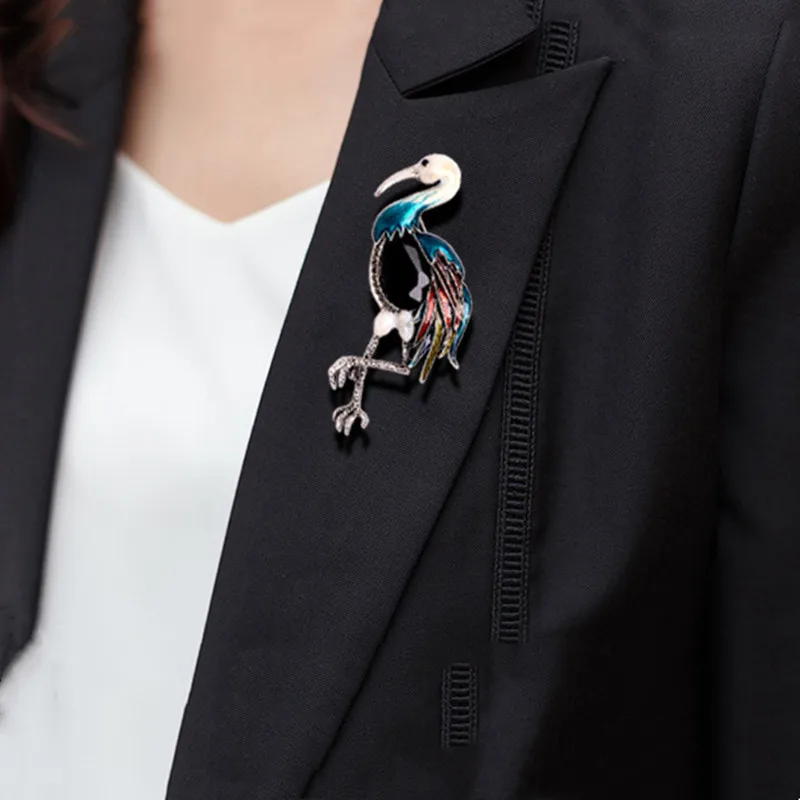 Vintage Flamingo Bird Brooches Pins for Women Unisex Colorful Rhinestone Enamel Pretty Animal Party Office Crane Brooch Jewelry