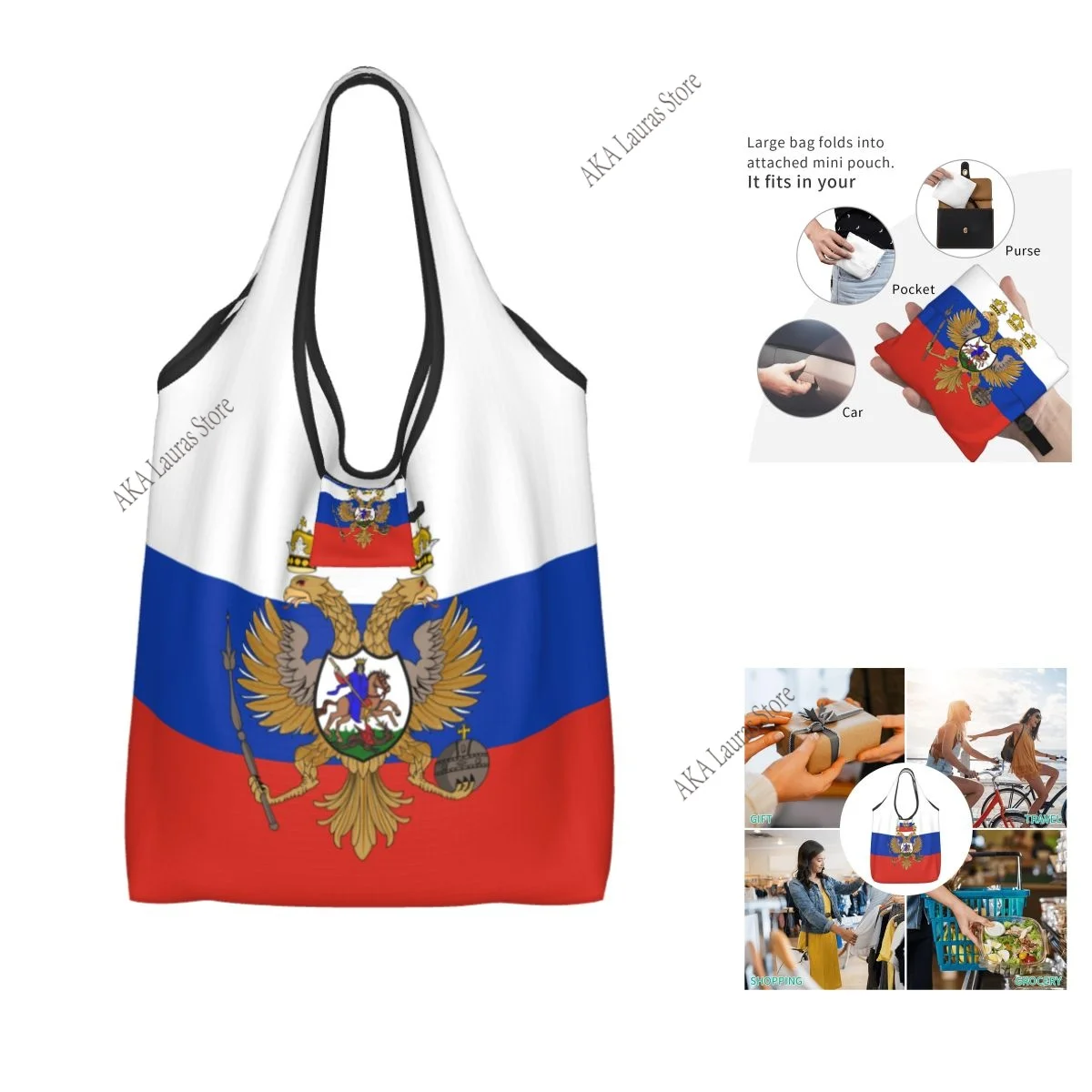 

Сумка на плечо с российским флагом, женская сумка-тоут, многоразовая большая сумка