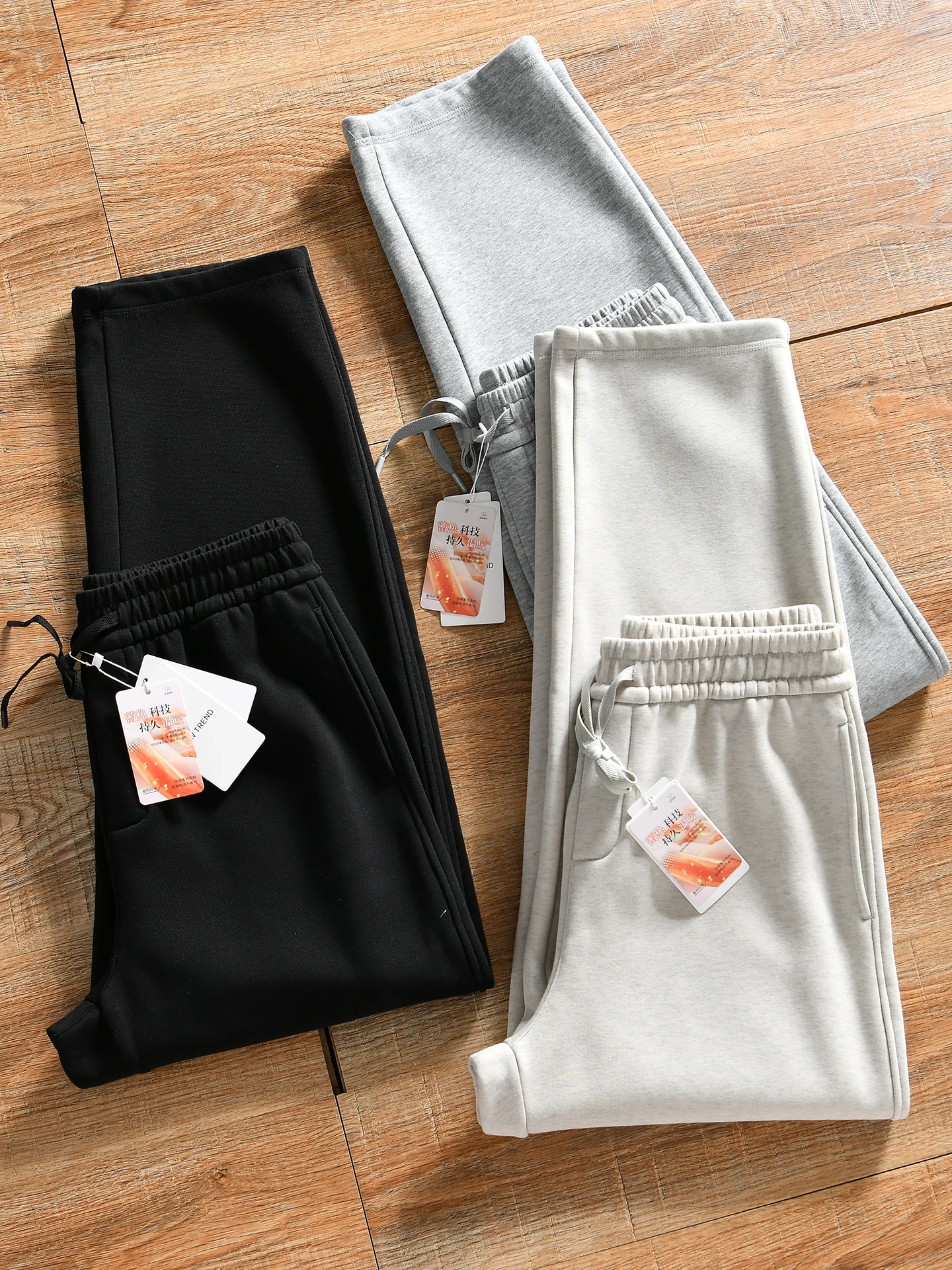 Thickened Fleece Straight Leg Cut Men's Casual Elastic Waist Sweatpants Trendy Autumn Winter Polyester Cotton Blend Pants