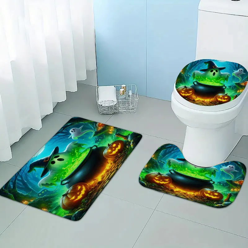 3pcs Halloween home bathroom floor mats Bath mat modern bathroom accessories rug Toilet mat Bathtub anti-slip carpet