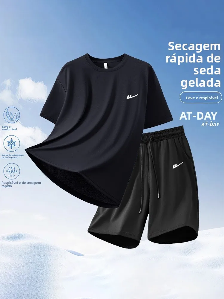 ウォリアーブラックメンズスポーツウェアセット速乾性通気性メッシュ半袖tシャツとショートパンツカジュアルユースサマーフィットネス衣装