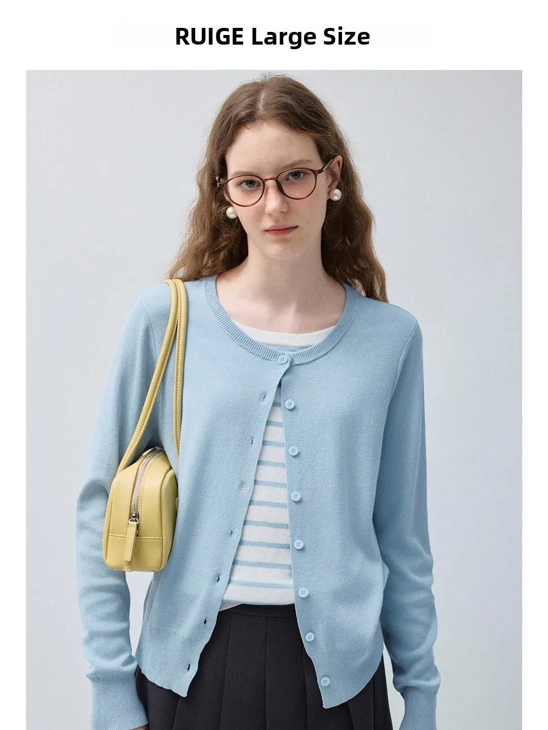 Rui plus Size Knitted Sweater Fake Two-Piece Lenzing Thin Shoulder Open Cardigan Autumn plus Size Women's Top Breathable