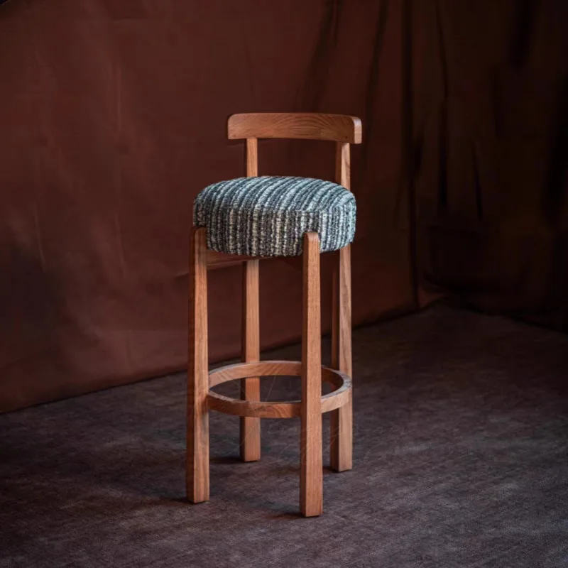 كرسي بار منزلي فاخر من الخشب الصلب الخفيف من خشب الرماد، كرسي مرتفع حديث وبسيط، كرسي مرتفع للمكتب الأمامي