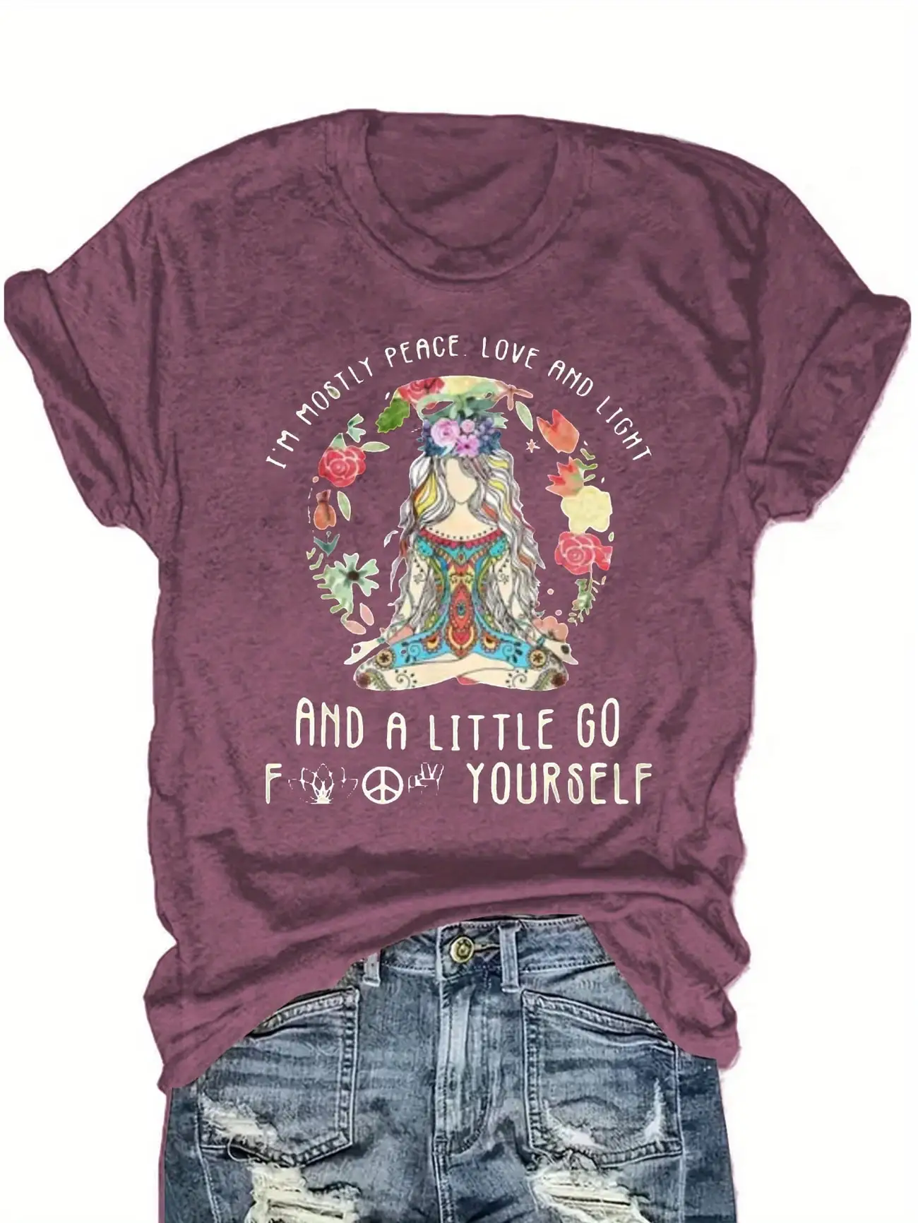 

Plus Size Women's Short Sleeve T-Shirt Peace Love Light Go Yourself Everyday comfortable and versatile style summer outfits