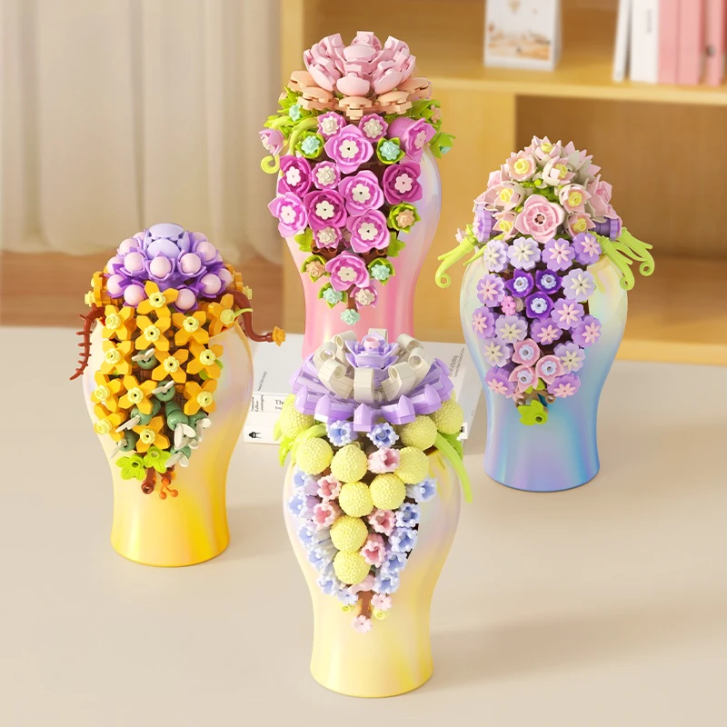 

MOC Succulent Simulation Potted Plant Bonsai Flower Building Blocks Set Desktop Decor Toys For Children Holiday Birthday Gifts