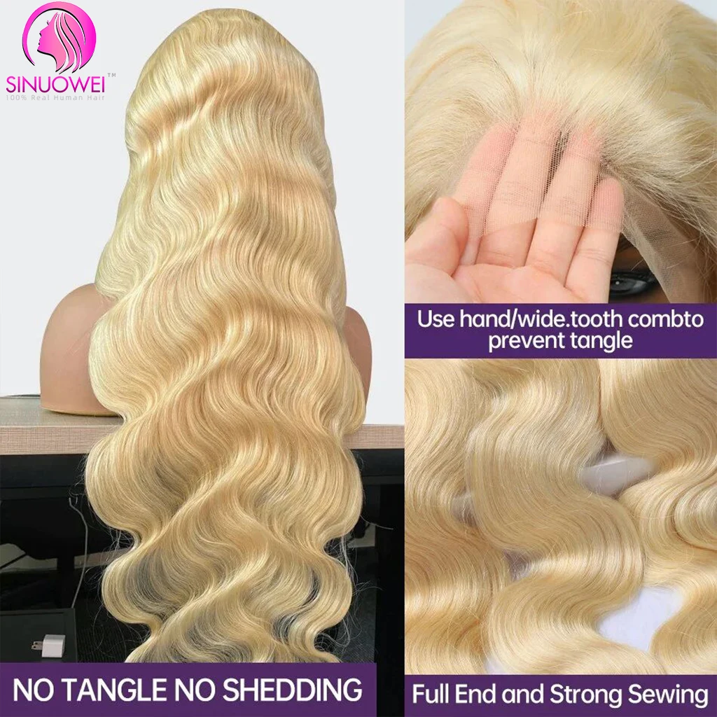 Wig renda Pirang madu 613 gelombang tubuh 13x4 wig rambut manusia renda depan transparan untuk wanita Brasil mulus dengan rambut bayi