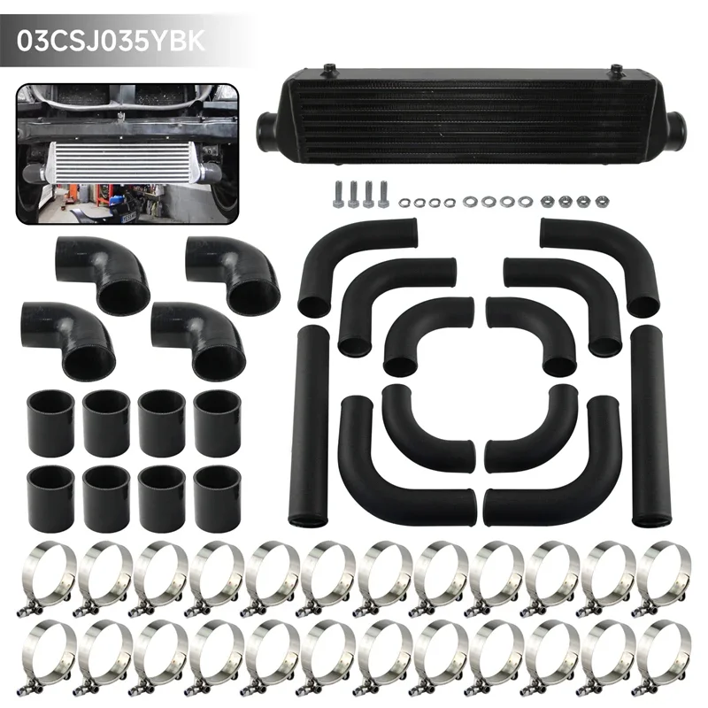 Aluminum Intercooler 550x140x65mm Bar & Plate Front Mount Turbo +12PCS Black Wrinkle 2.5